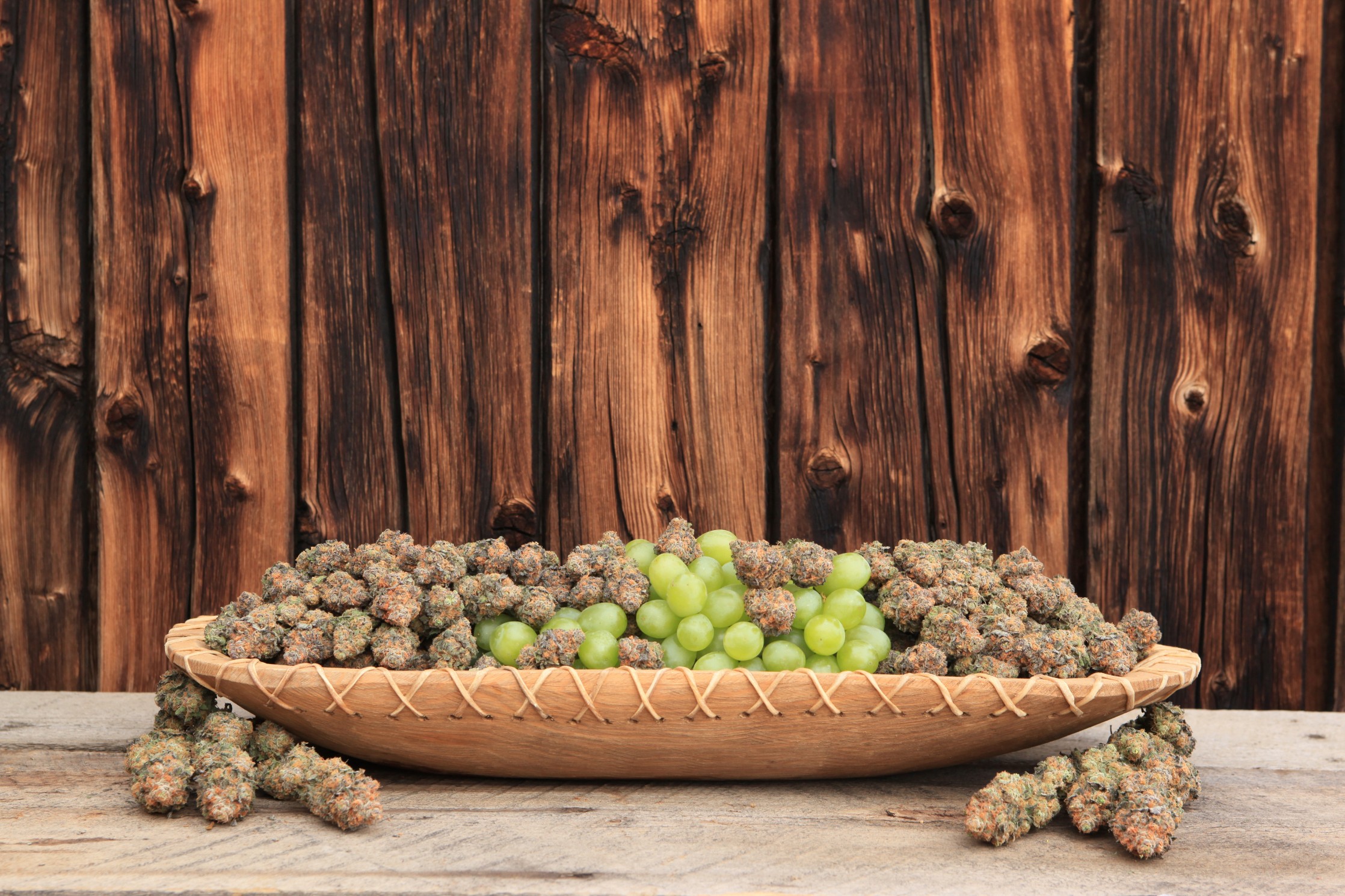 Grapes and cannabis buds on sale at High Country Healing